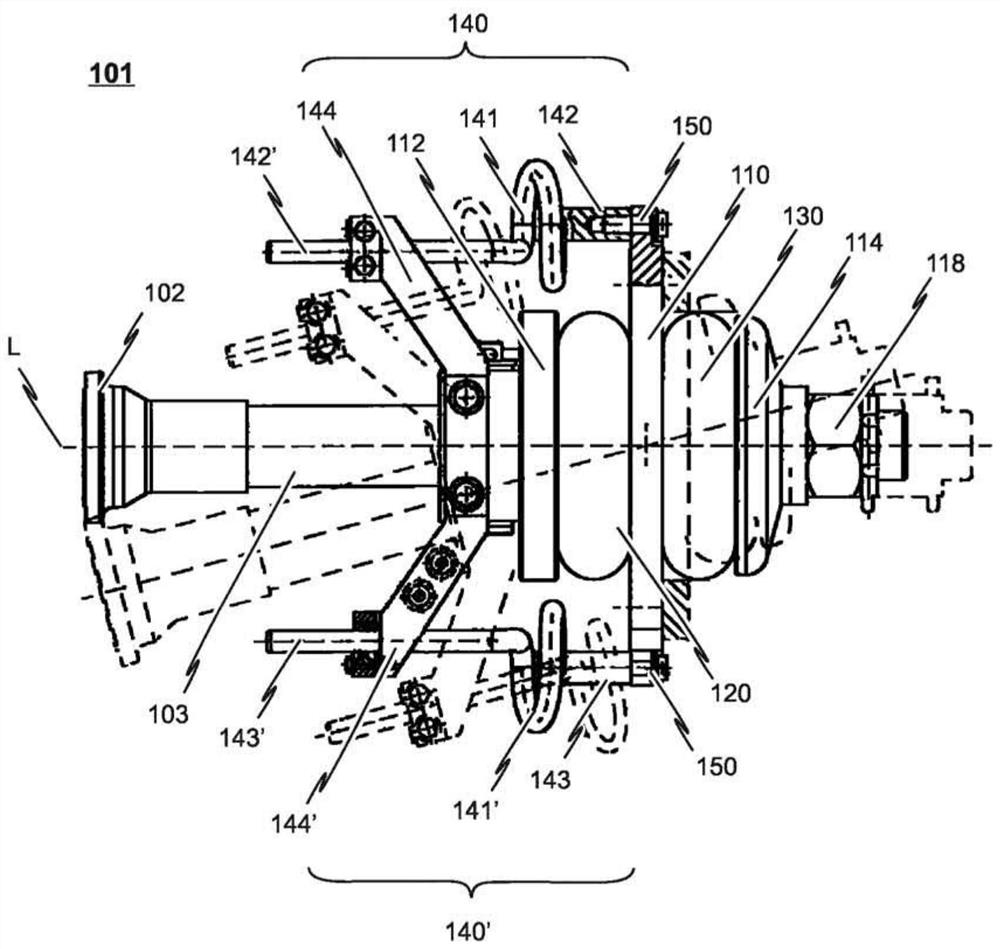 Hinge for the hinged connection of the connecting rod to the carriage