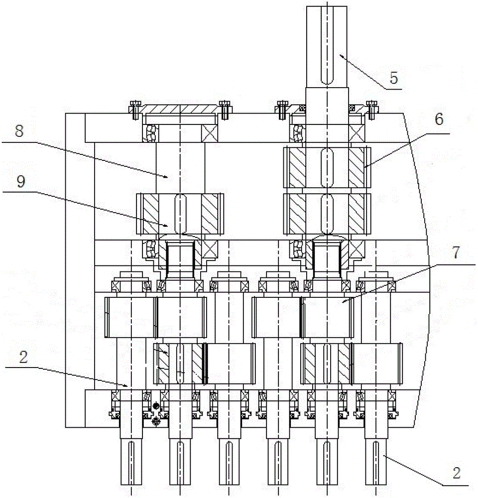 Double input and multiple output gearbox structure