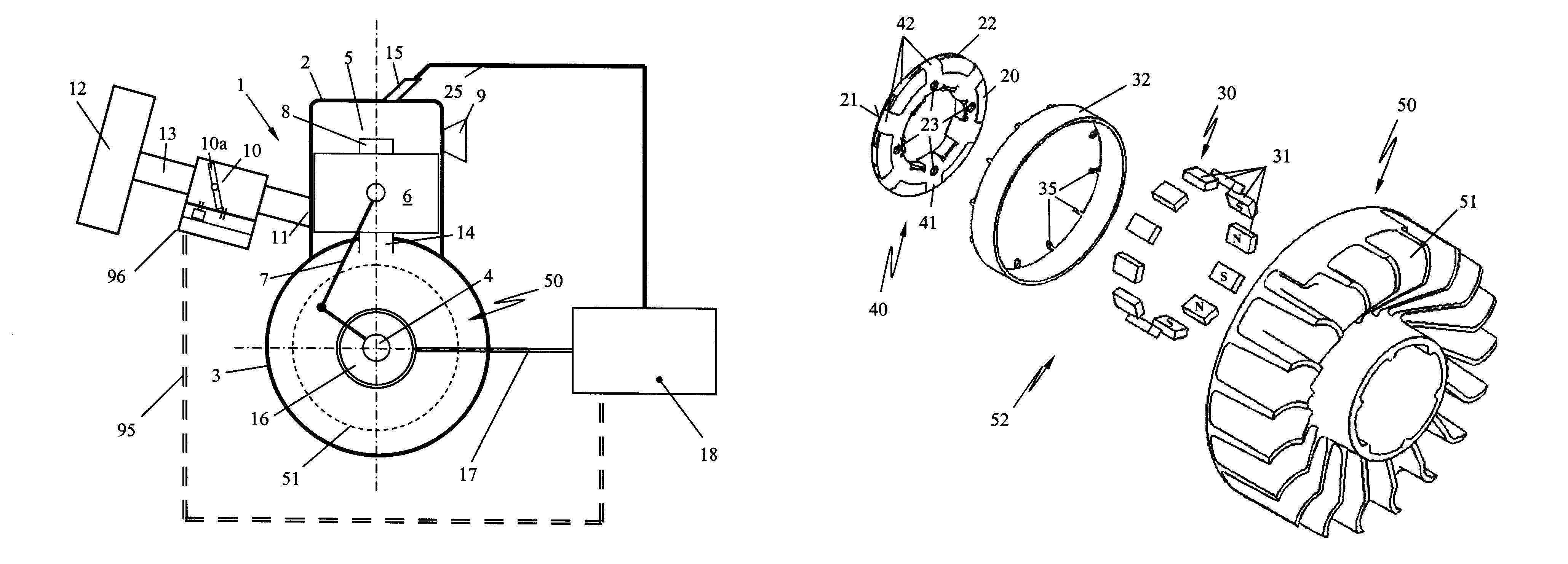 Internal combustion engine with alternator