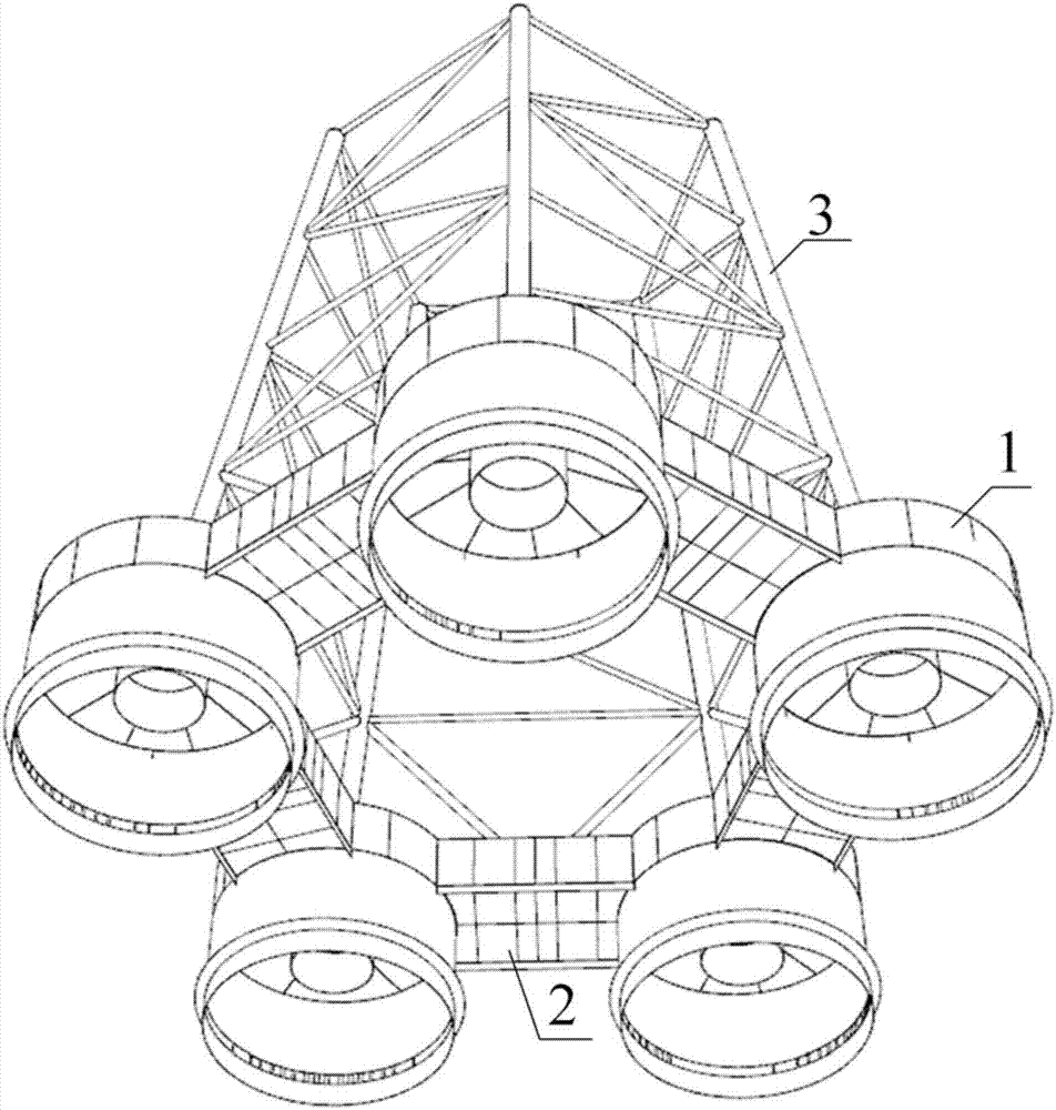 Oceanographic five-buoy-buoyancy-tank combined type foundation structure and construction method thereof