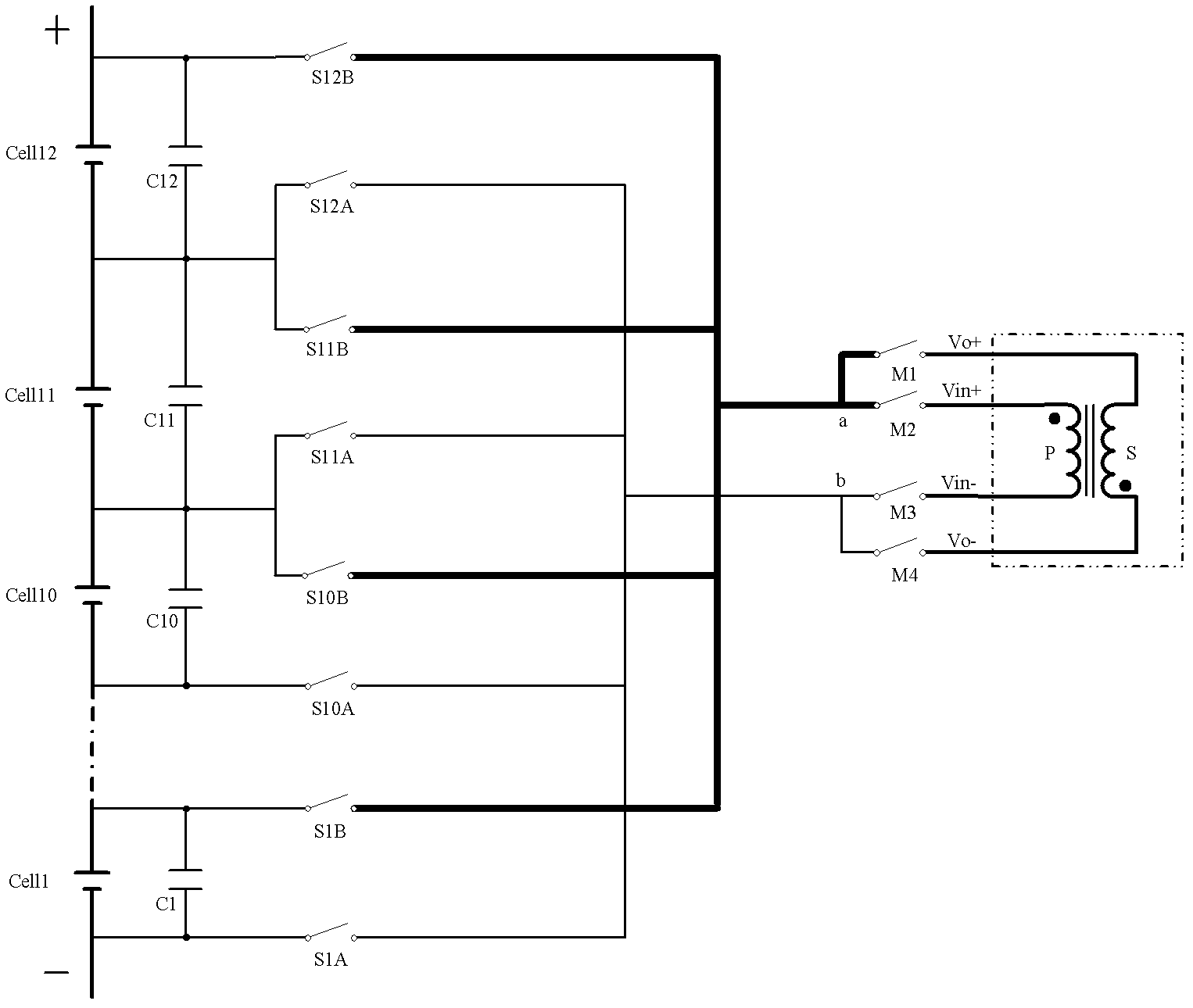 Active equalization circuit for multi-monomer series battery