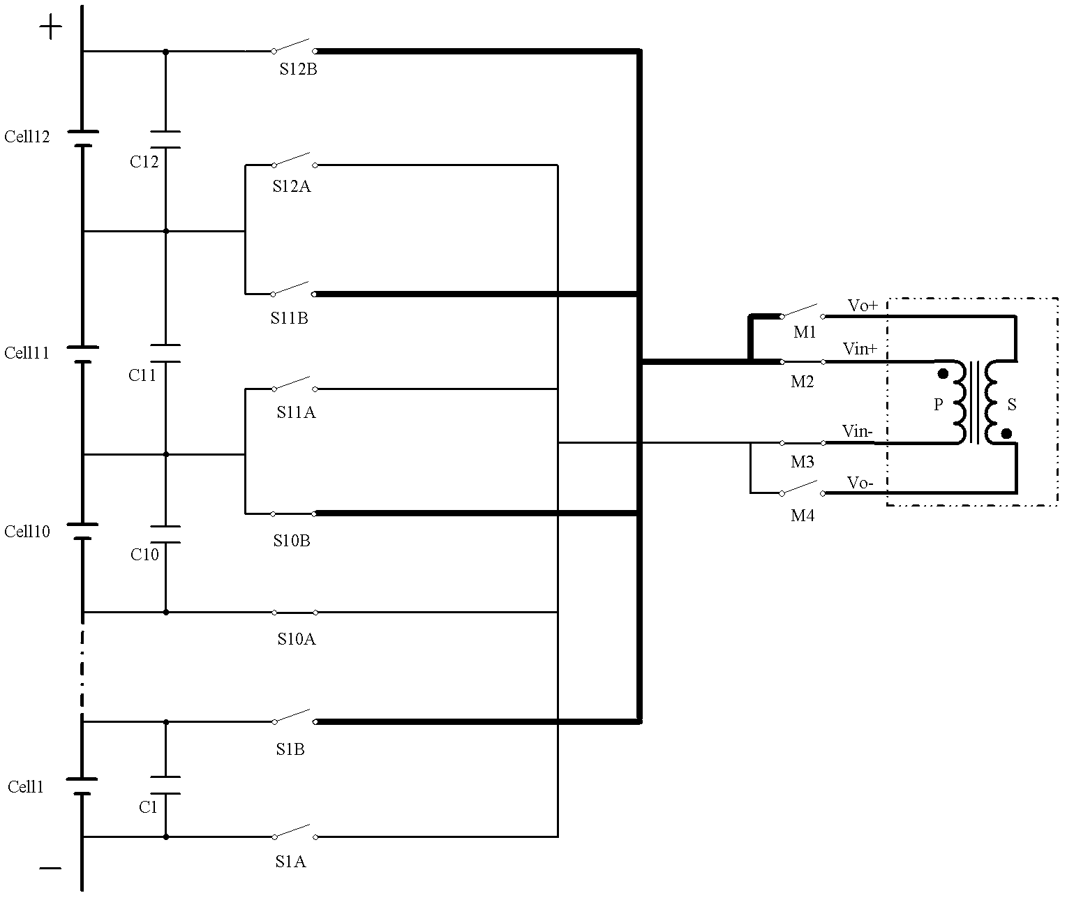 Active equalization circuit for multi-monomer series battery