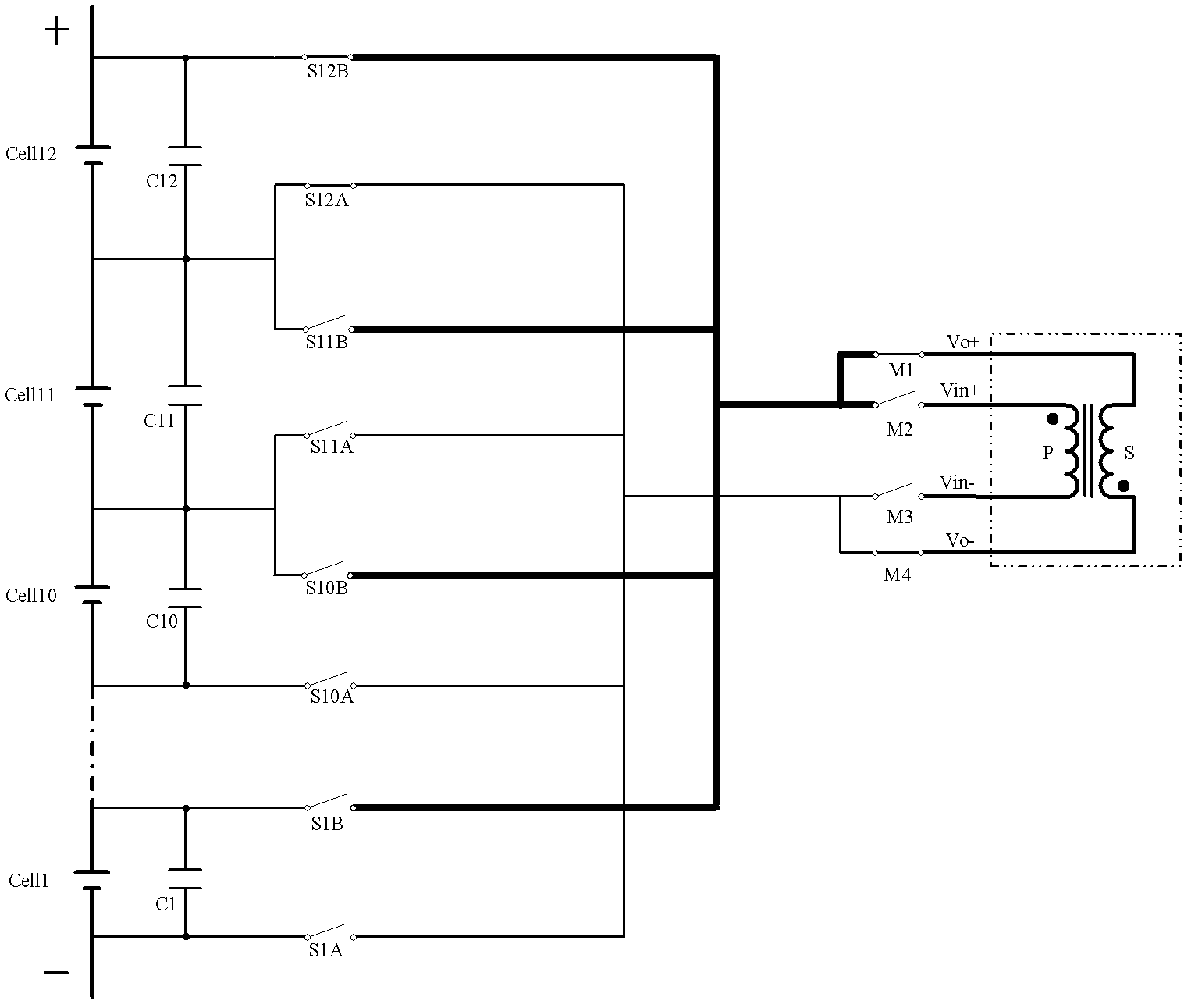 Active equalization circuit for multi-monomer series battery