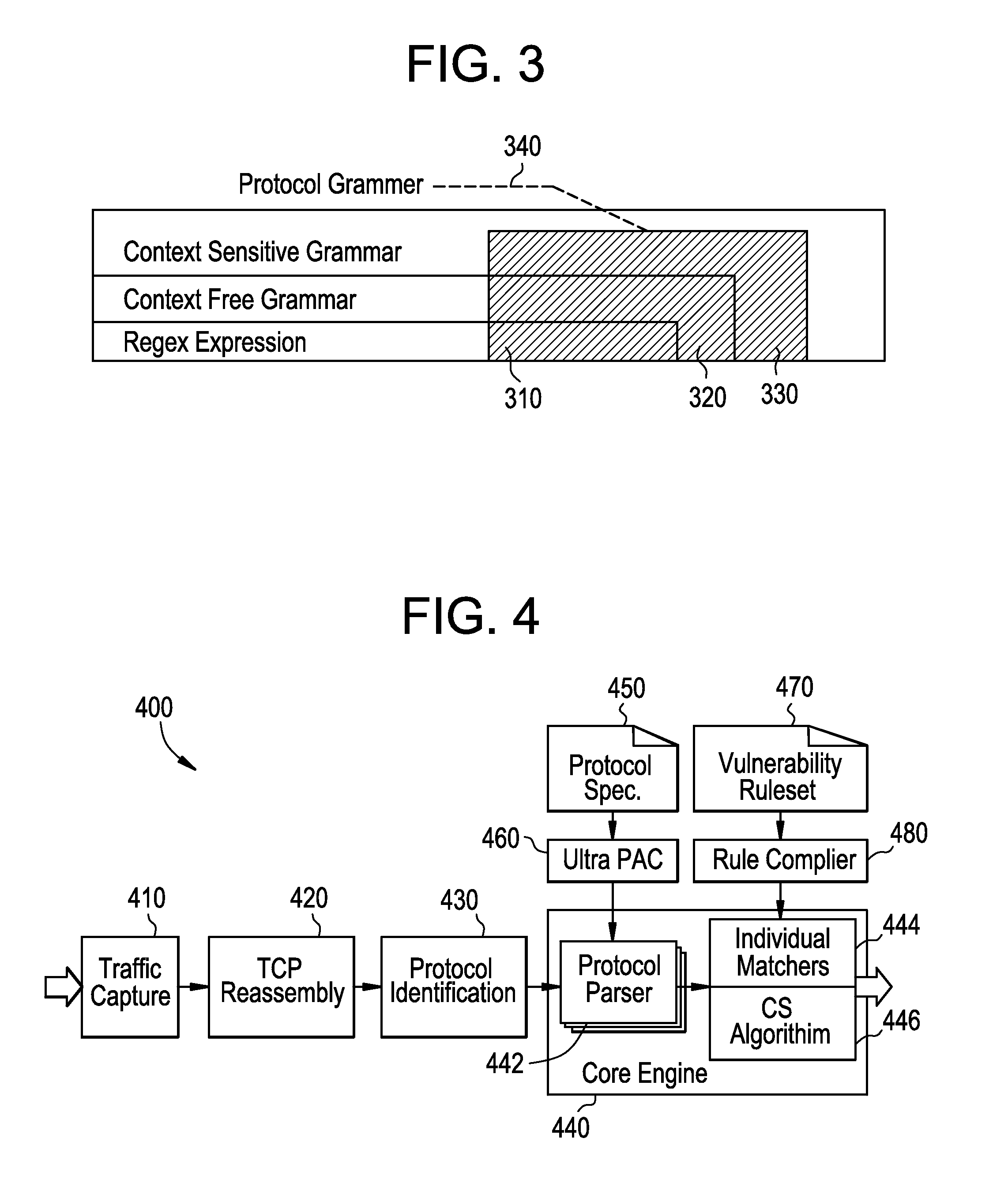 Matching with a large vulnerability signature ruleset for high performance network defense