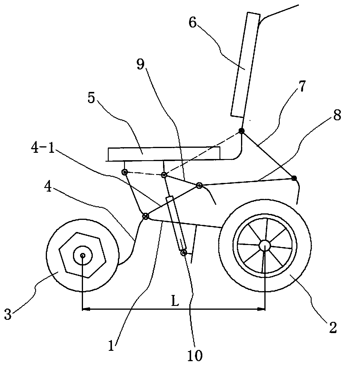 Auxiliary standing wheelchair with variable front and rear wheel wheelbase