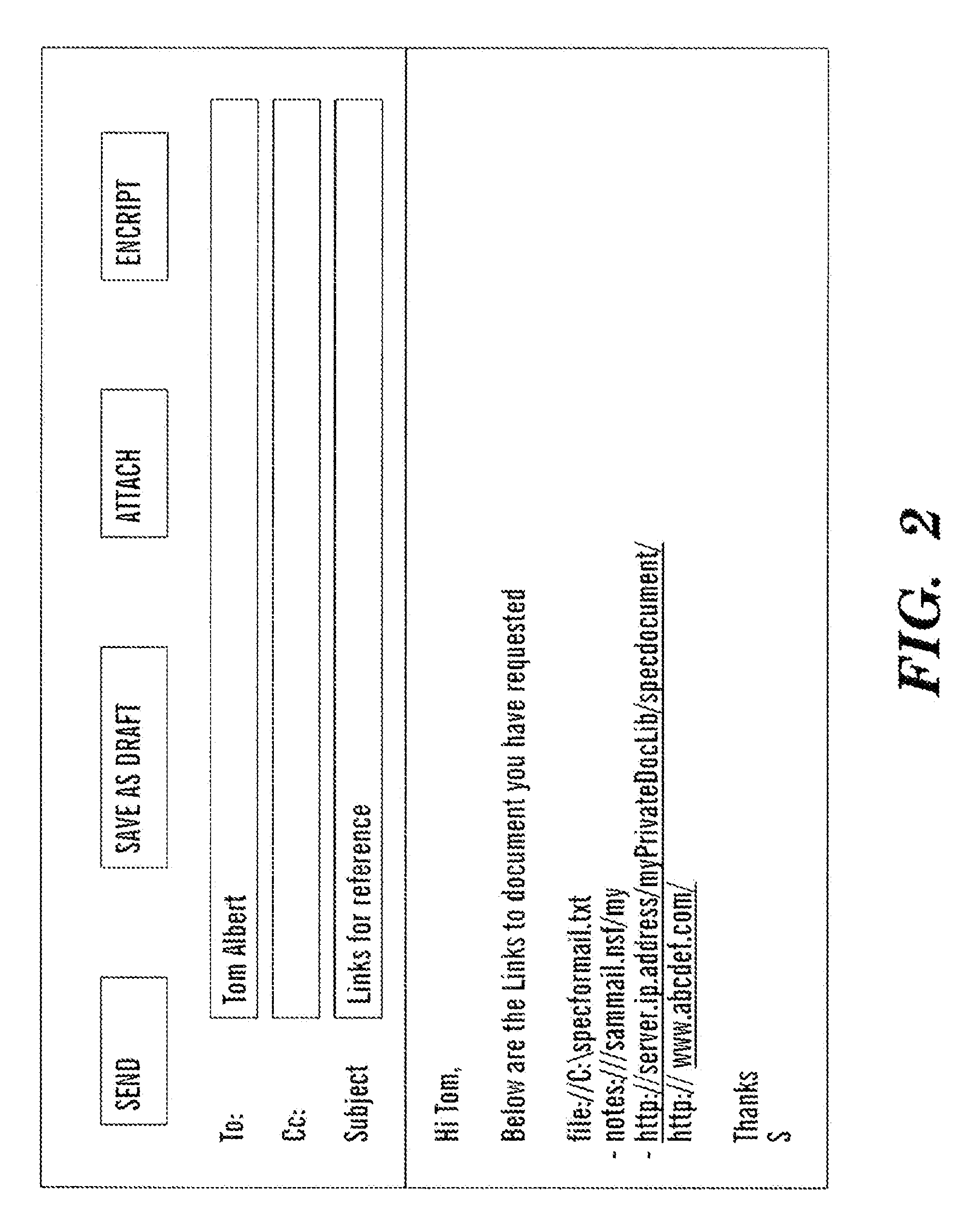 Method, computer program product, and user interface for making non-shared linked documents in electronic messages accessible to recipients