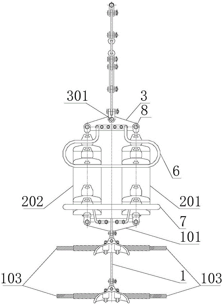 V-type duplex single-hanging point four-splitting suspension string