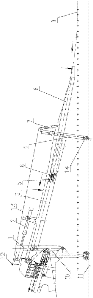 A two-stage elevating two-tail car with both ends of the stacker and reclaimer swinging