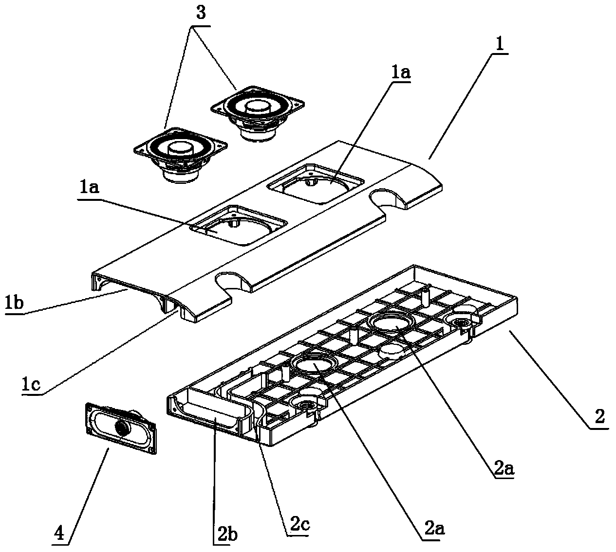 Multipoint excitation source sound box with radiating structure