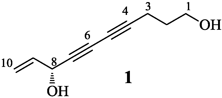 8S-Deca-9-en-4,6-diyne-1,8-diol as well as pharmaceutical composition and application thereof