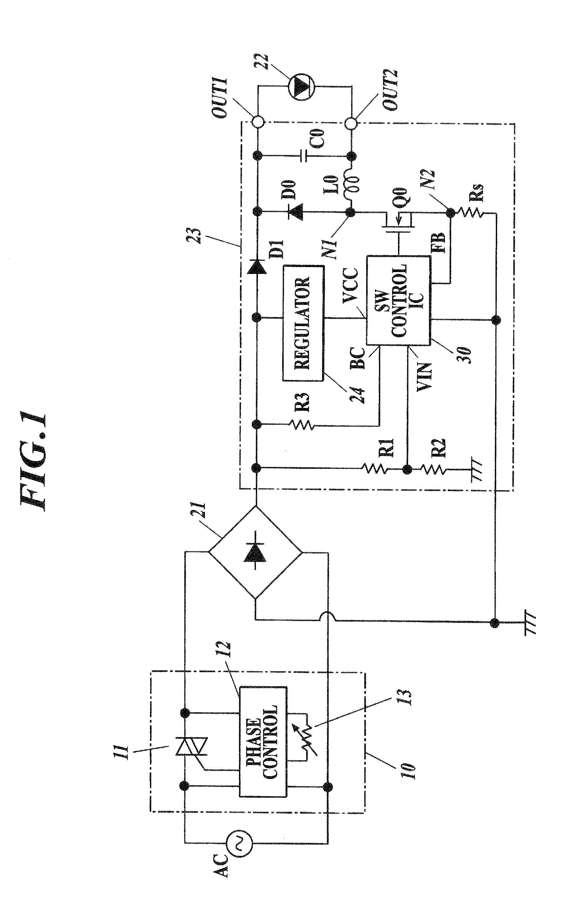 Lighting power supply device and method for controlling holding current