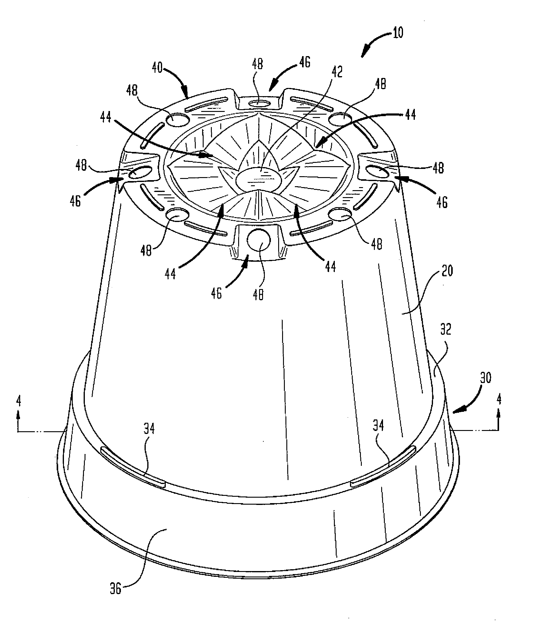 Planting pots and multi-compartment tray having self-orienting configuration