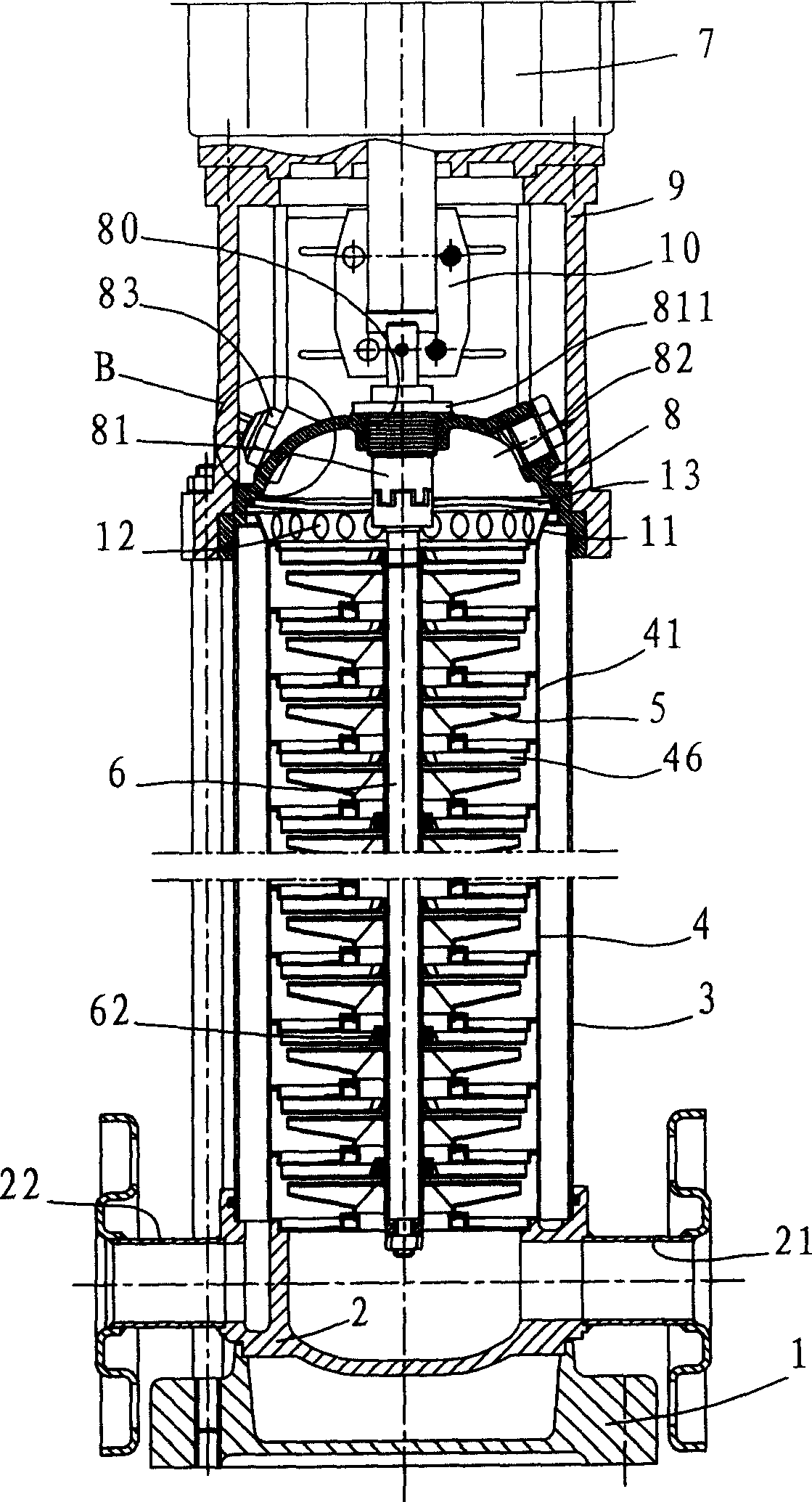 Vertical multi-stage centrifugal pump shaped by stamping and welding