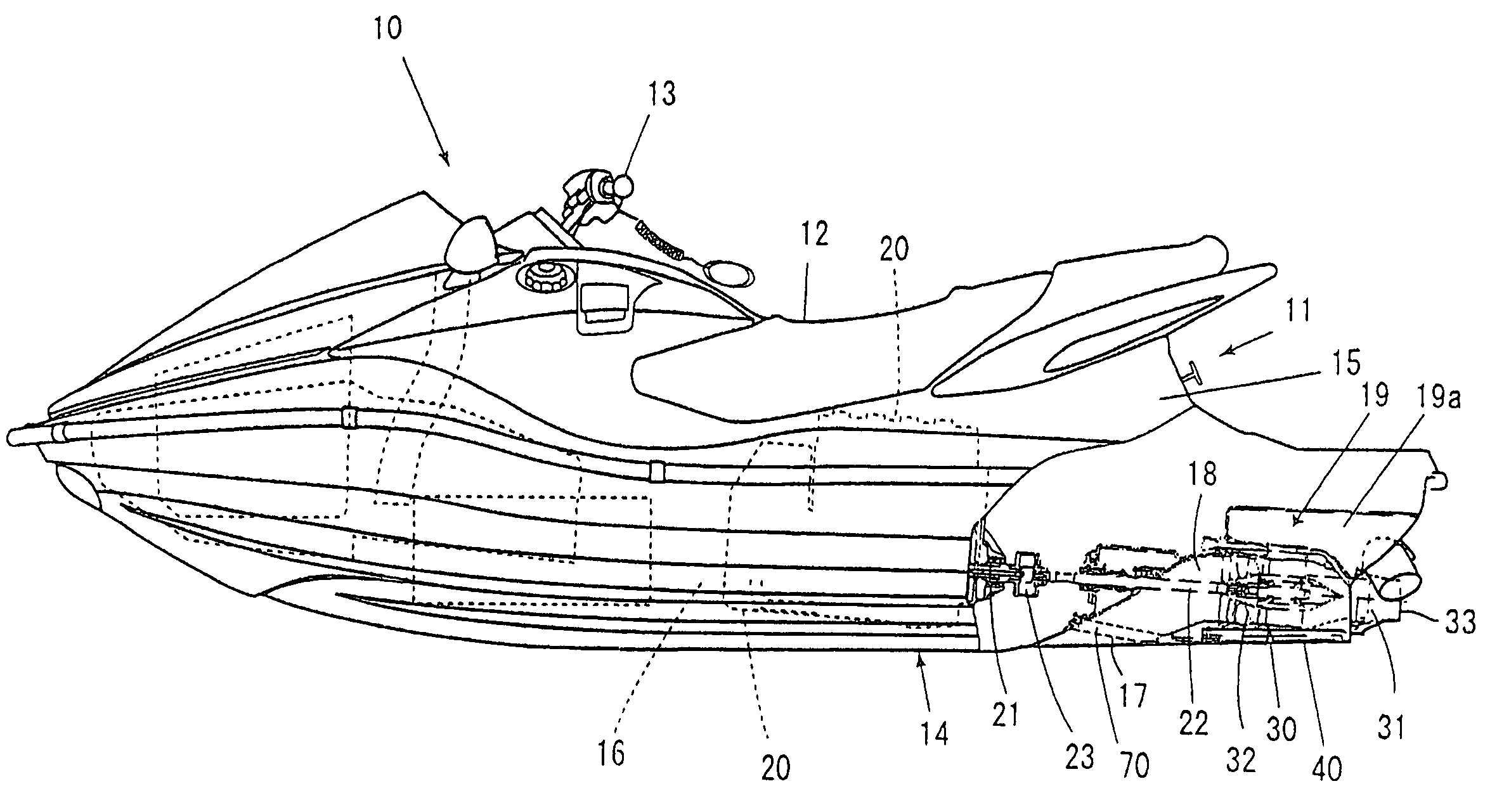 Water jet propulsion boat having improved ride plate