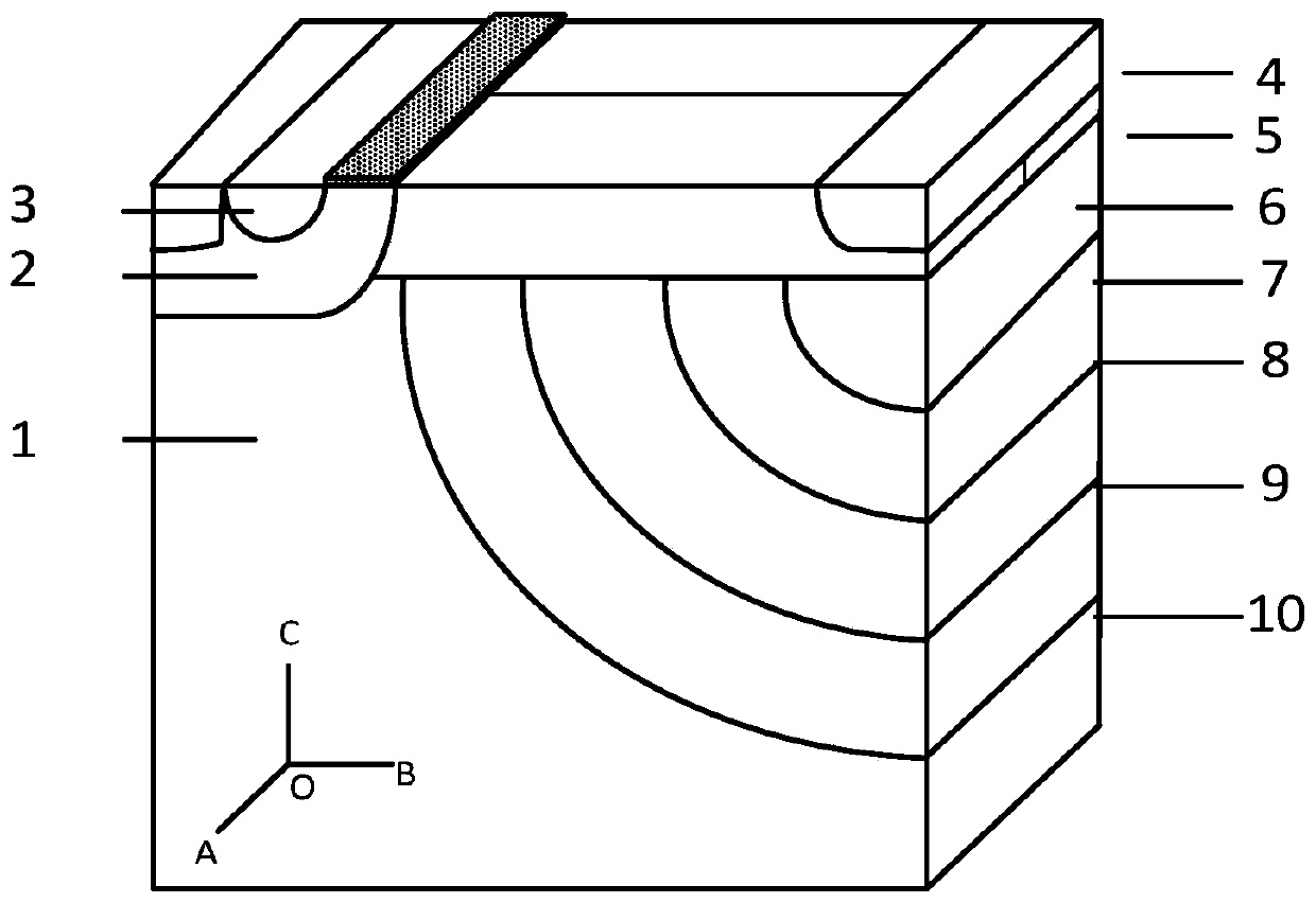 An elemental semiconductor lateral superjunction double-diffused transistor with a multi-ring electric field modulating substrate