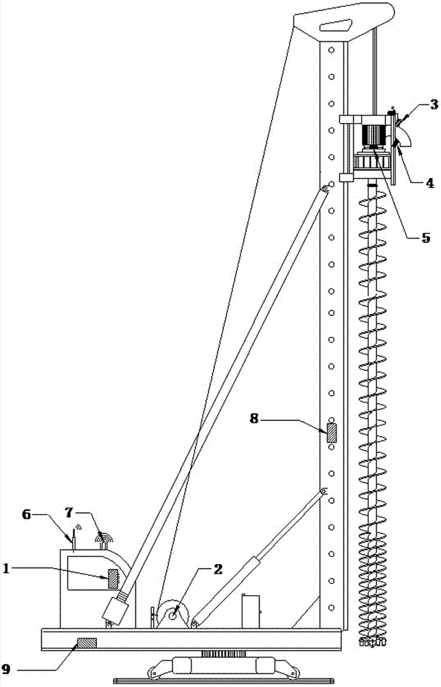 Long spiral drilling machine based concrete pouring monitoring system