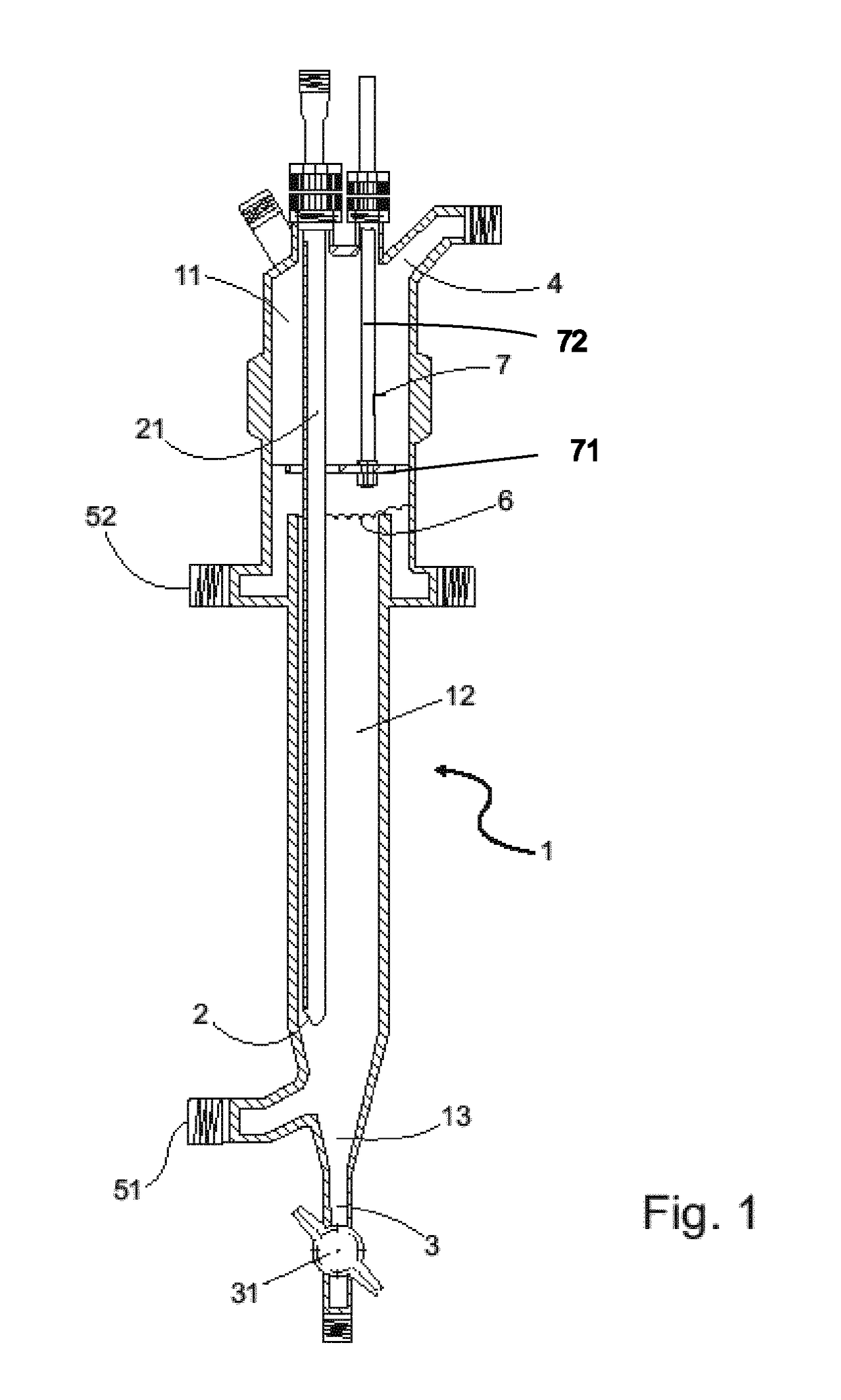 Device and method for synthesis of a polymer under separation of a gaseous substance