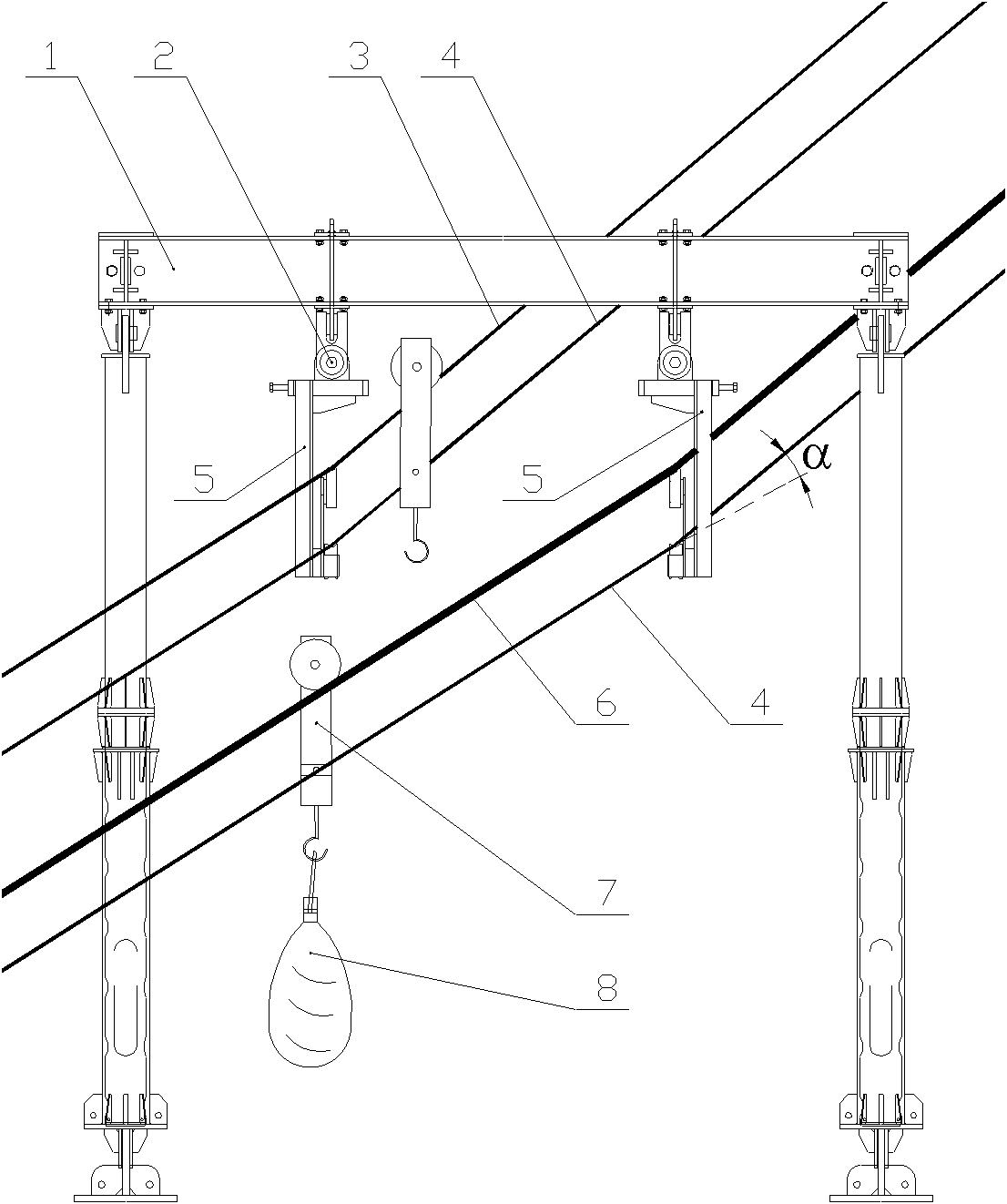 Freight transport cableway hanger for transmission lines