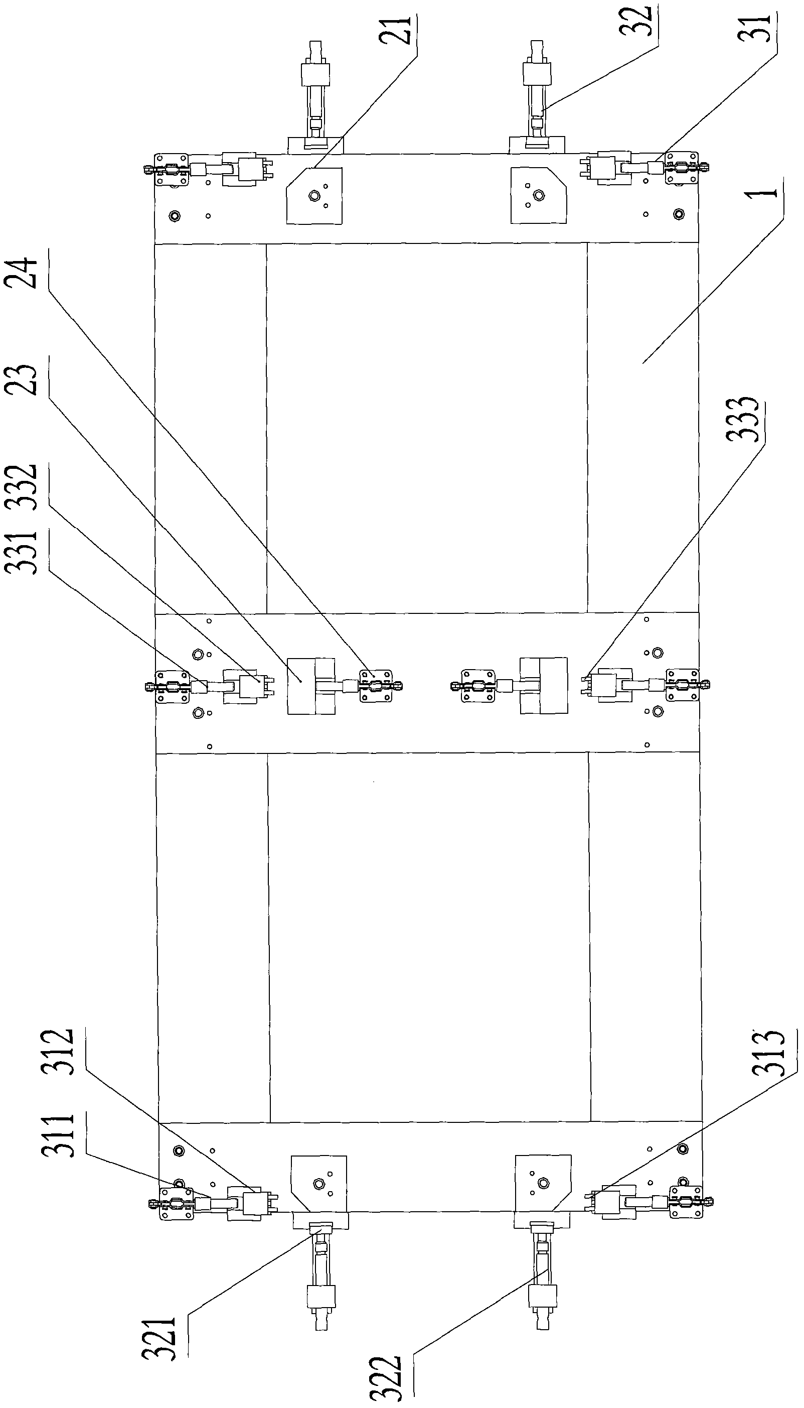 Welding tooling device for pillar frame of machine cabinet and assembly method of device