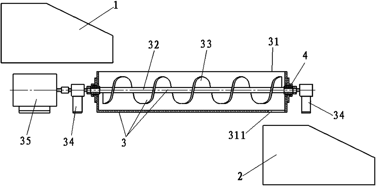 Inter-screen conveying device for dry iron powder