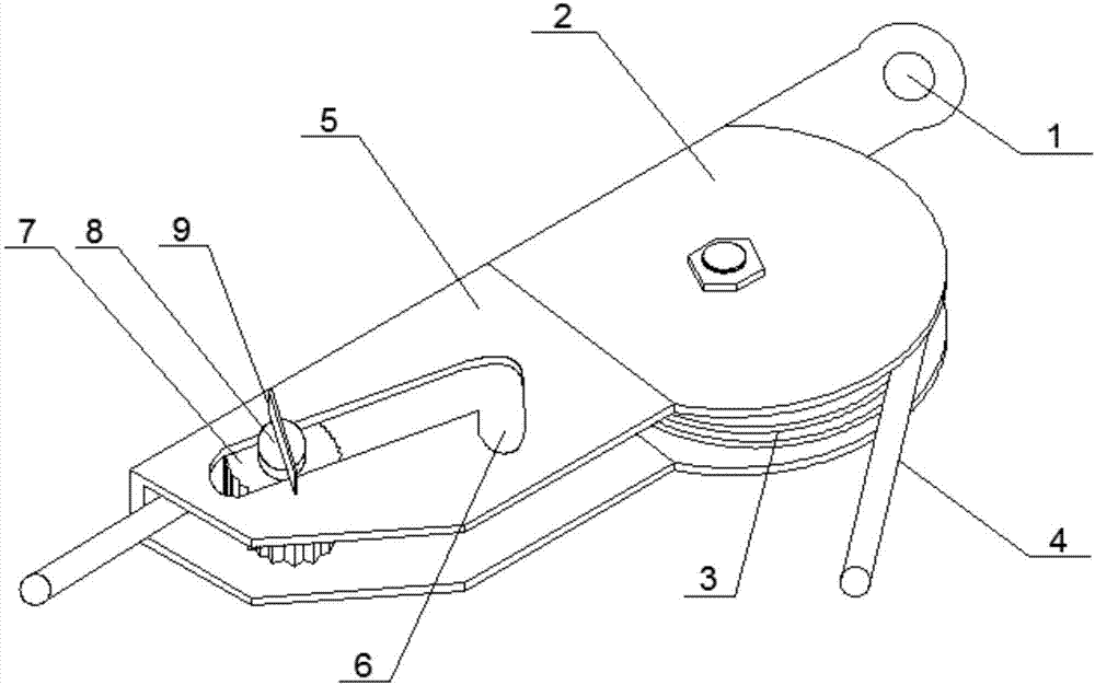 Self-locking rope tow hook device