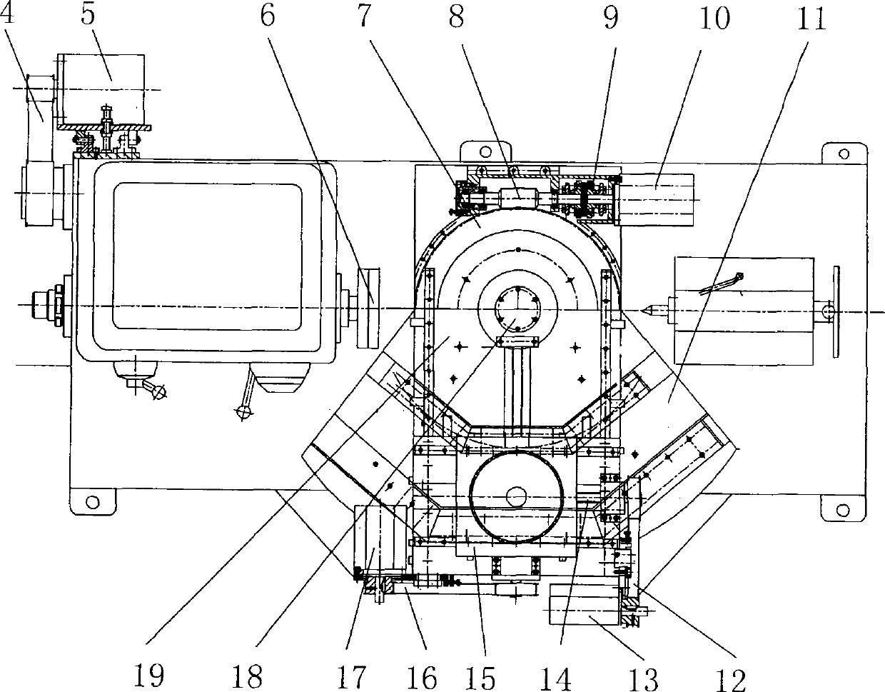 Four-shaft numerically controlled ellipsoidal and spherical hobbing cutter spade milling machine tool