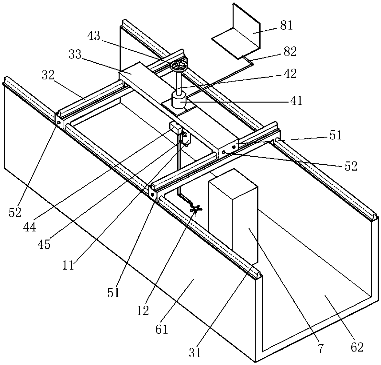 Integrated measuring device and method for flow velocity and depth of flume test