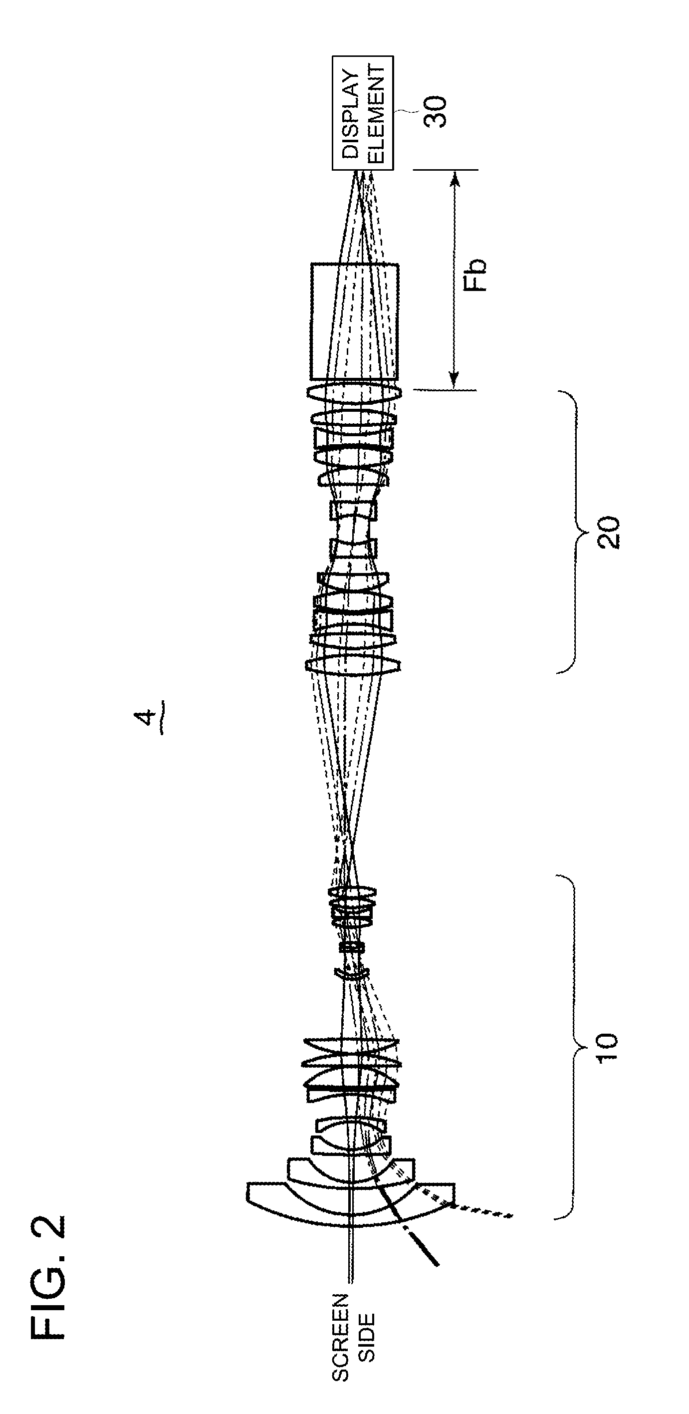 Magnified-projection optical system and digital type planetarium device