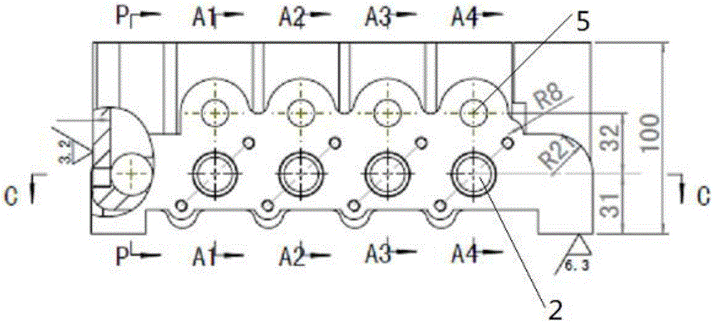 Quadruple valve body casting and mold thereof