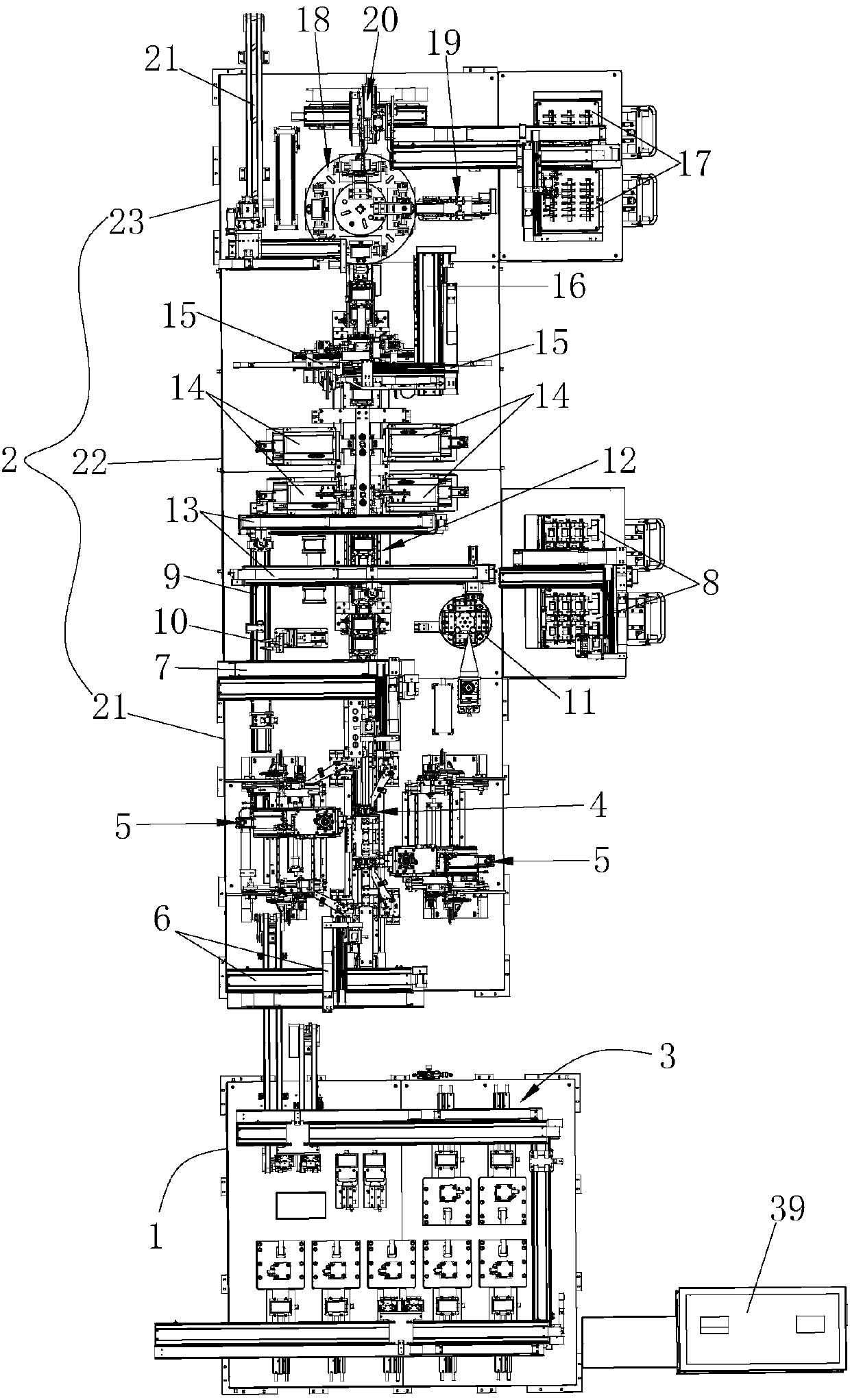 Full-electrode-lug cell automatic assembly line