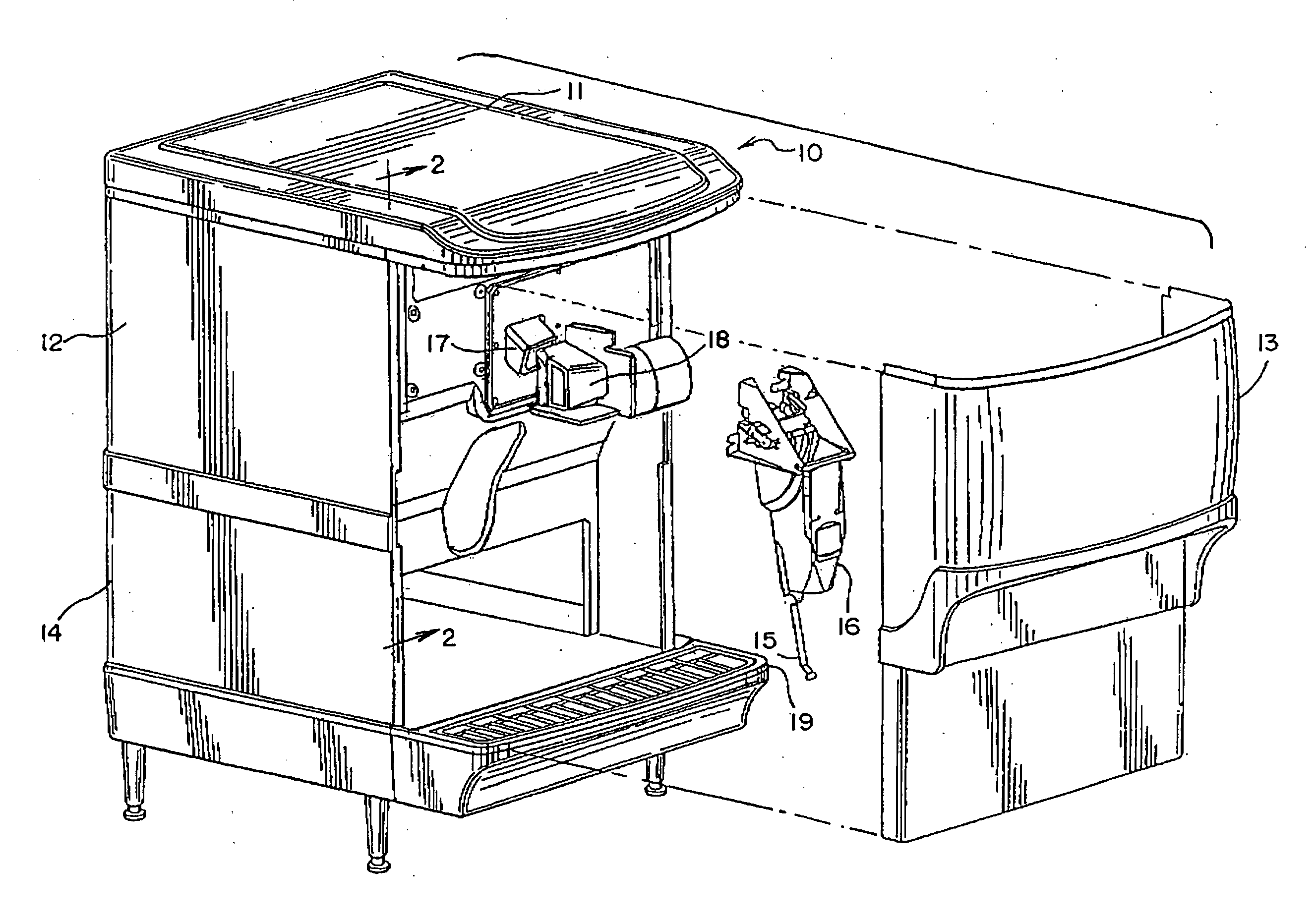 Ice/beverage dispenser with in-line ice crusher