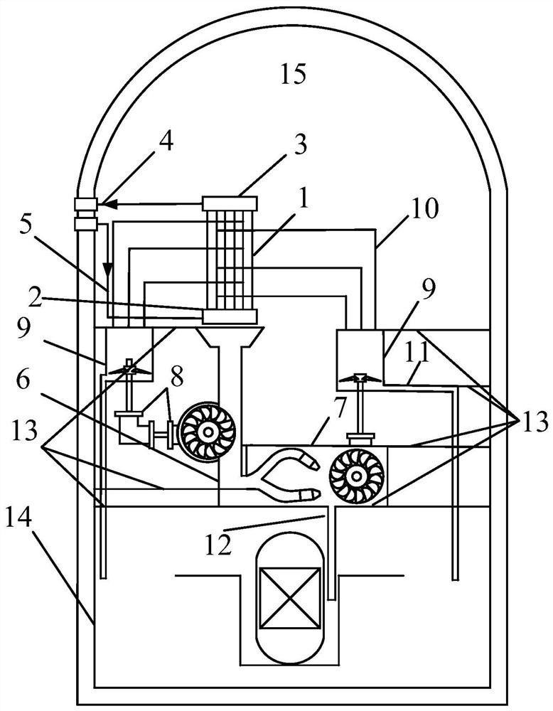 Containment built-in efficient heat exchanger adopting double-wheel double-blade hybrid power air suction