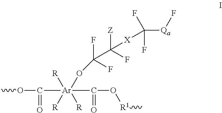 Polyesters comprising fluorovinylether functionalized aromatic moieties