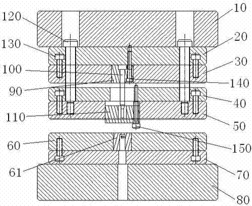 Quick detaching structure for feeding block and punch of stripping plate of stamping die in die