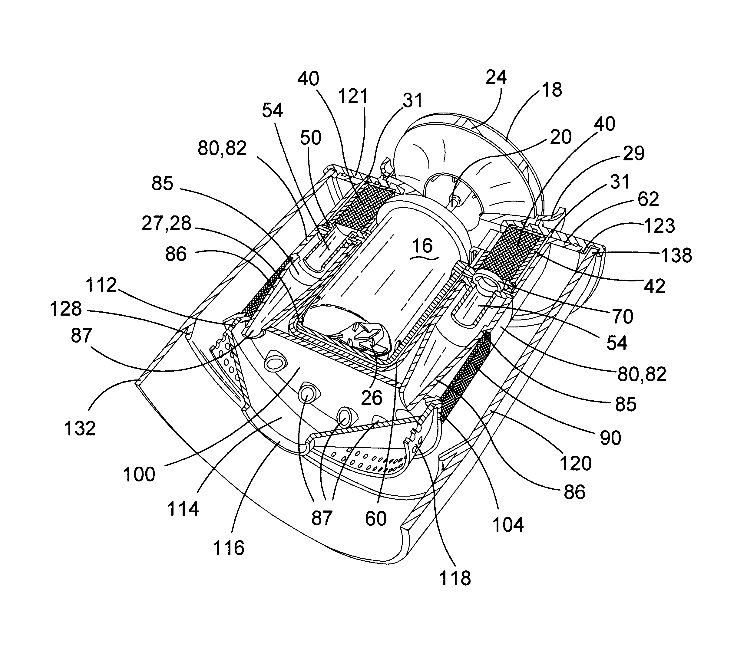 Motor, fan and dirt separation means arrangement