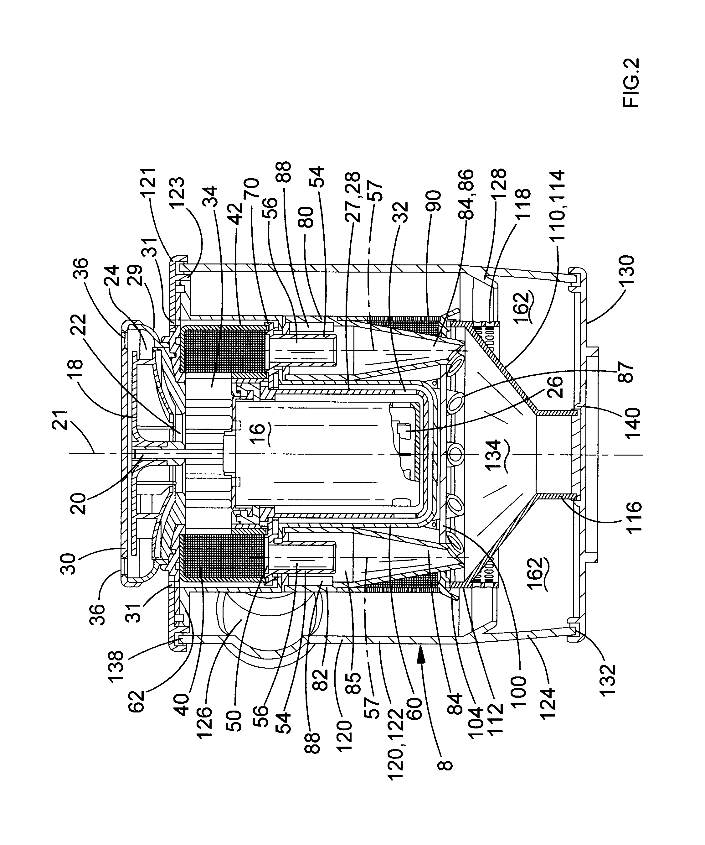 Motor, fan and dirt separation means arrangement