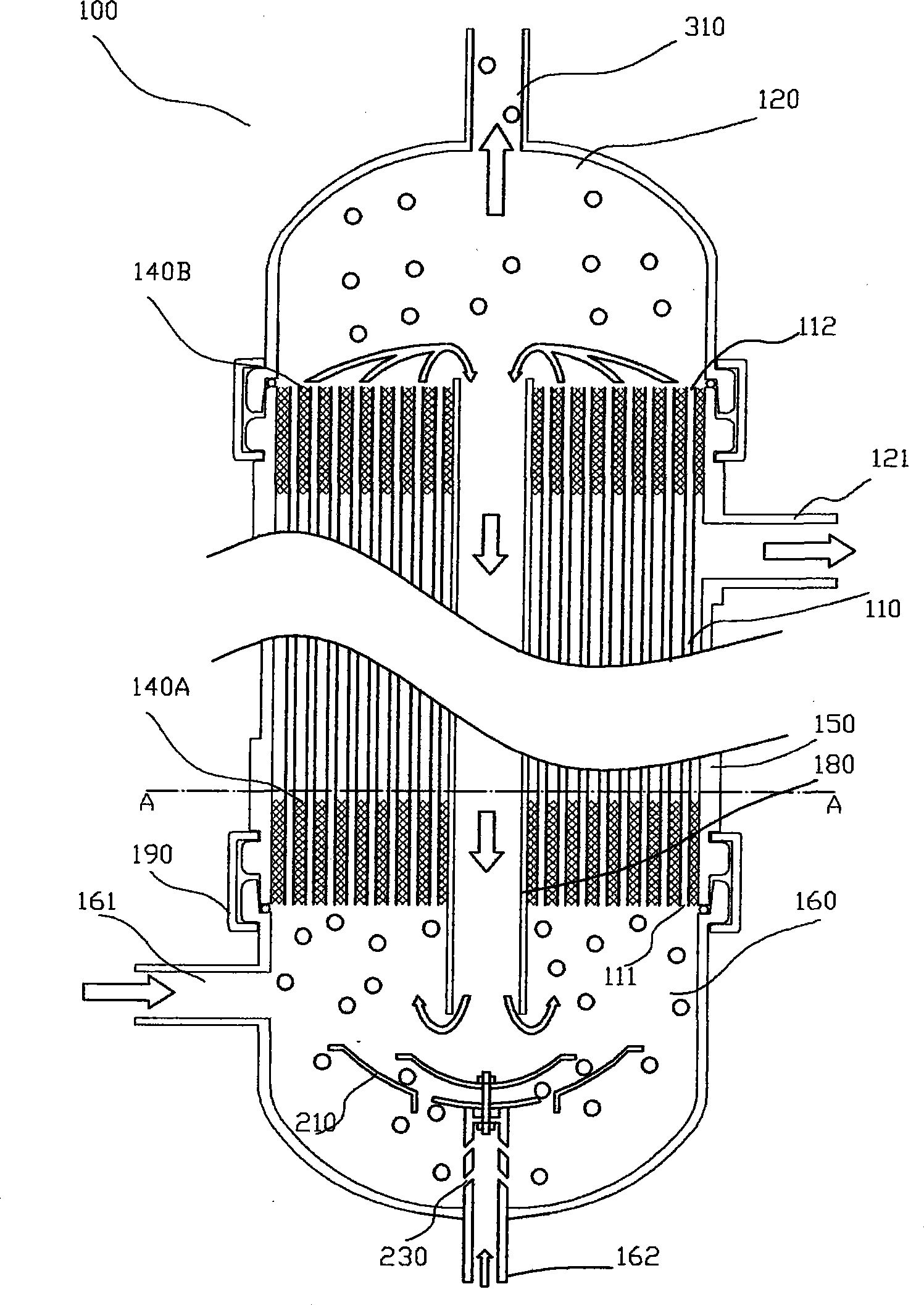 Gas-stripping internal circulation filter and liquid membrane filter method