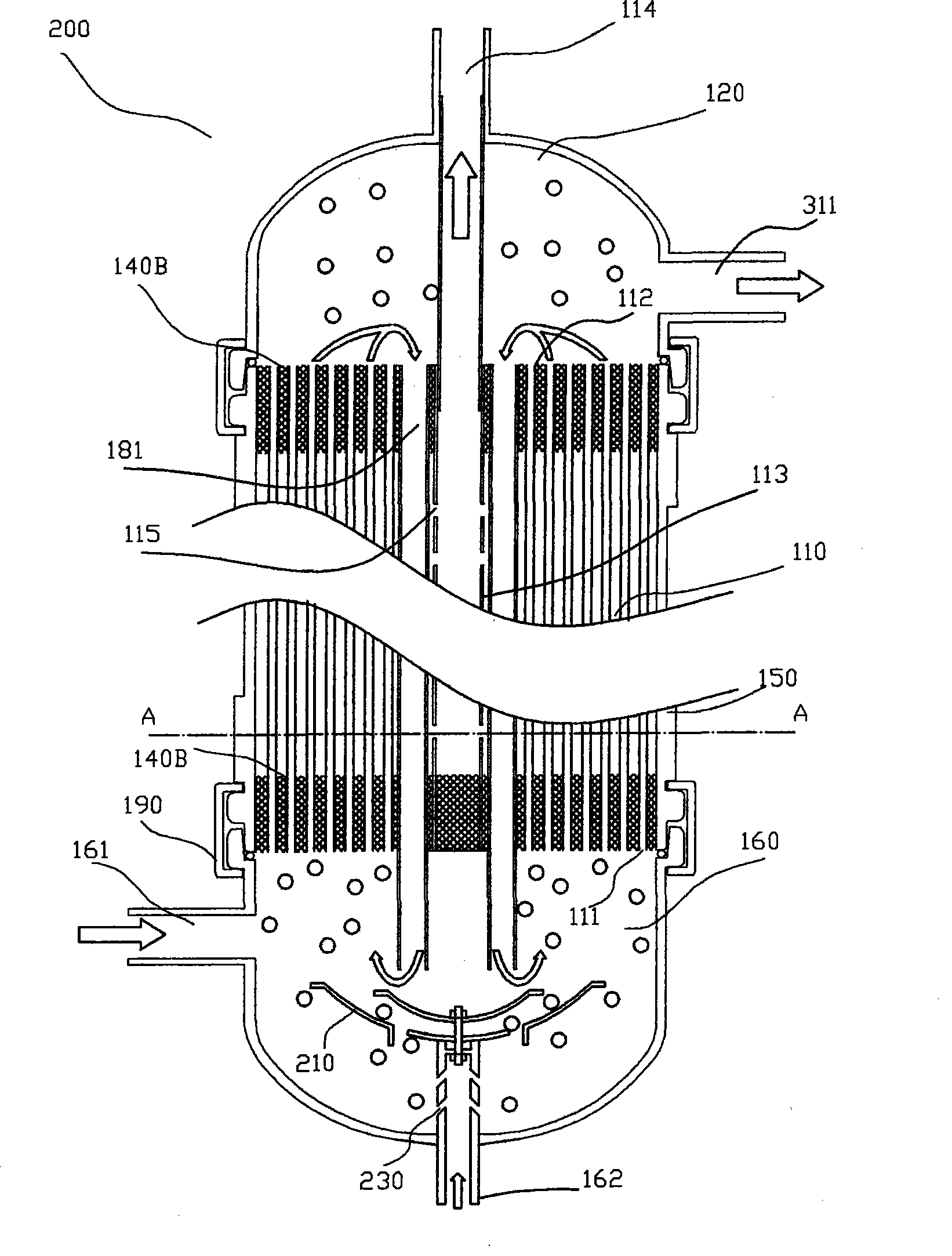 Gas-stripping internal circulation filter and liquid membrane filter method