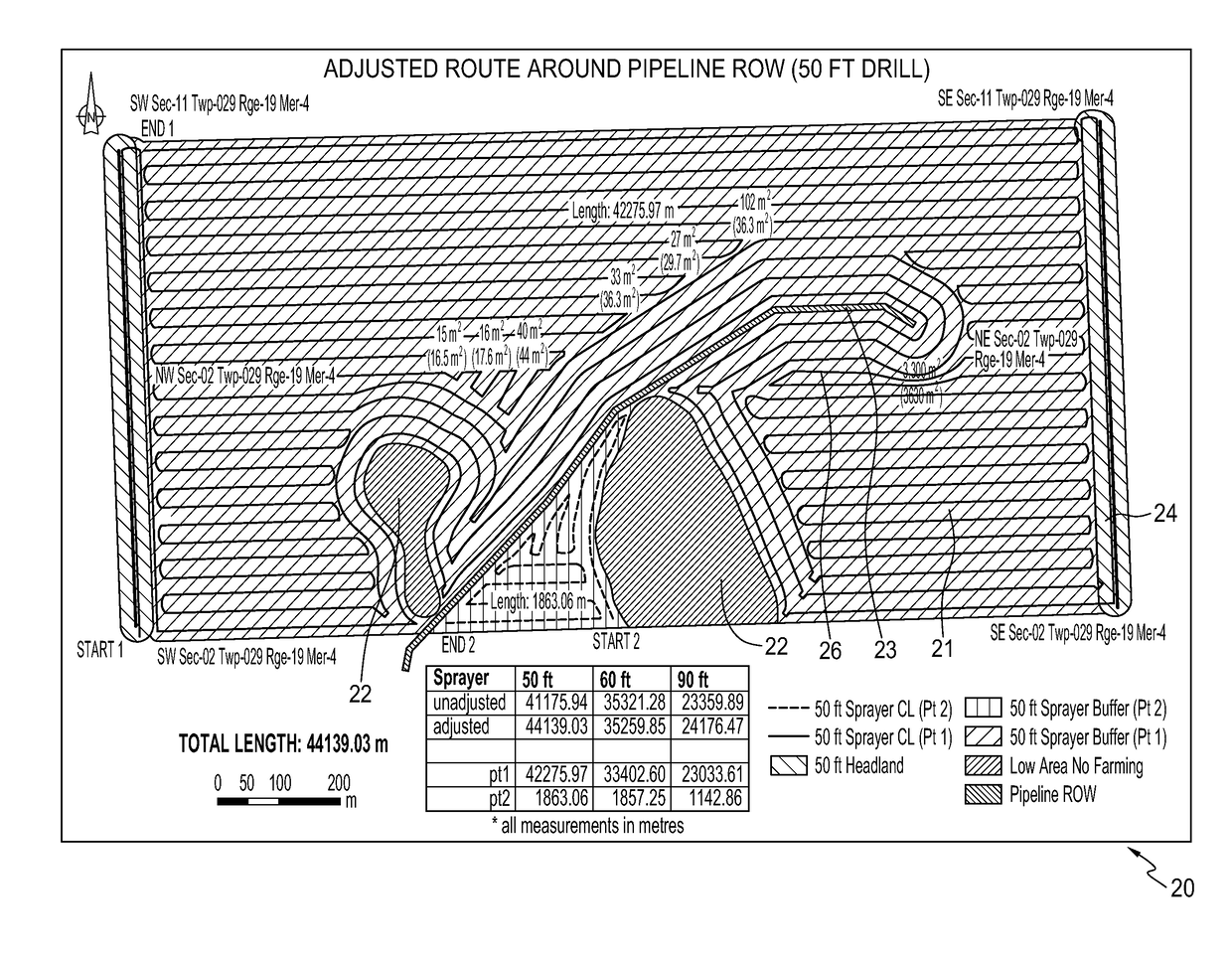 Method and system for determining optimized travel path for agricultural implement on land with obstacle