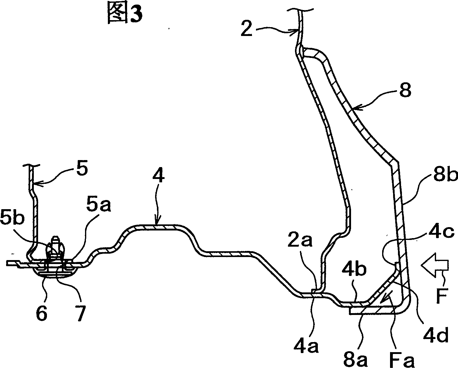 Installation structure for lining board of fenderboard