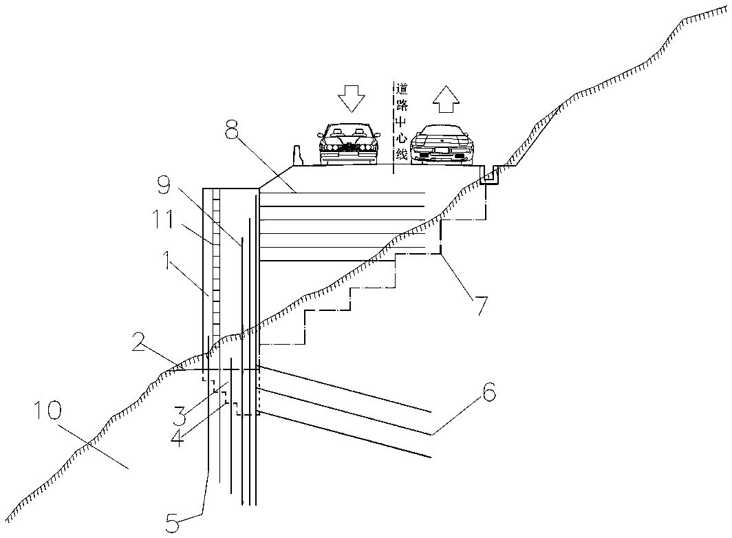 Anti-slide pile supporting structure for anchor bolt foundation of highway hard-rock steep slope embankment