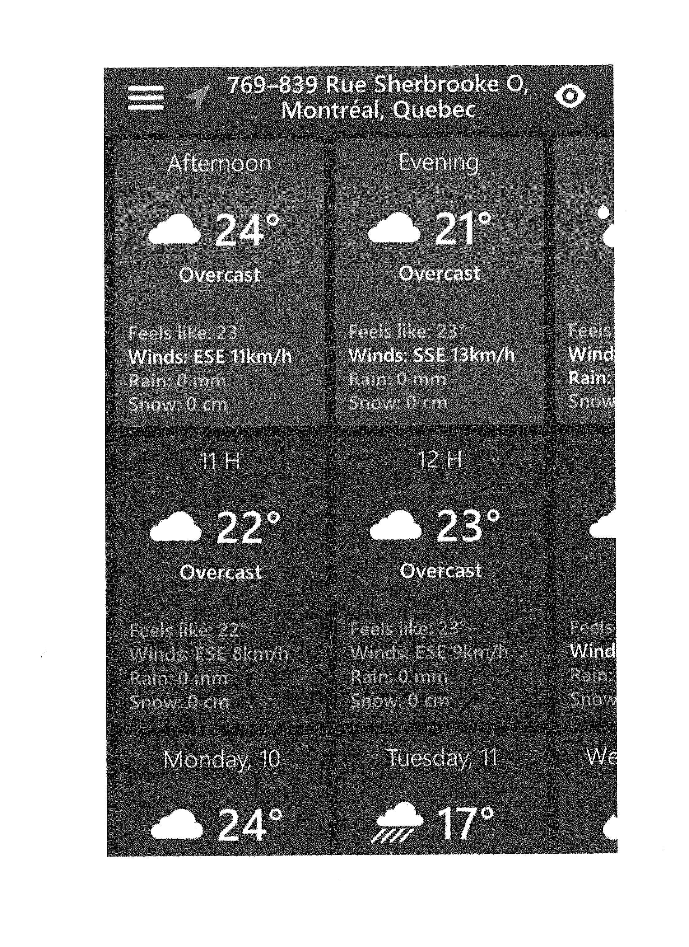 Method and system for displaying weather information on a timeline