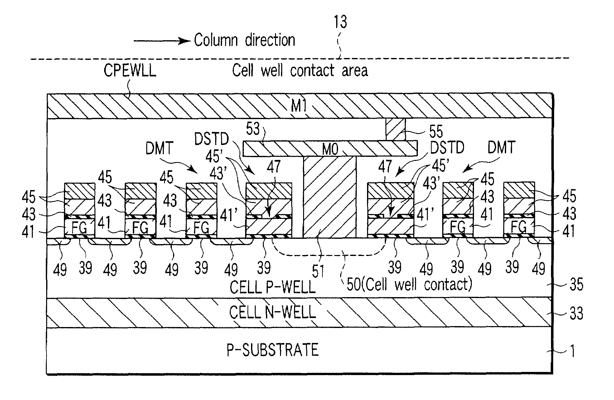 EEPROM array with well contacts