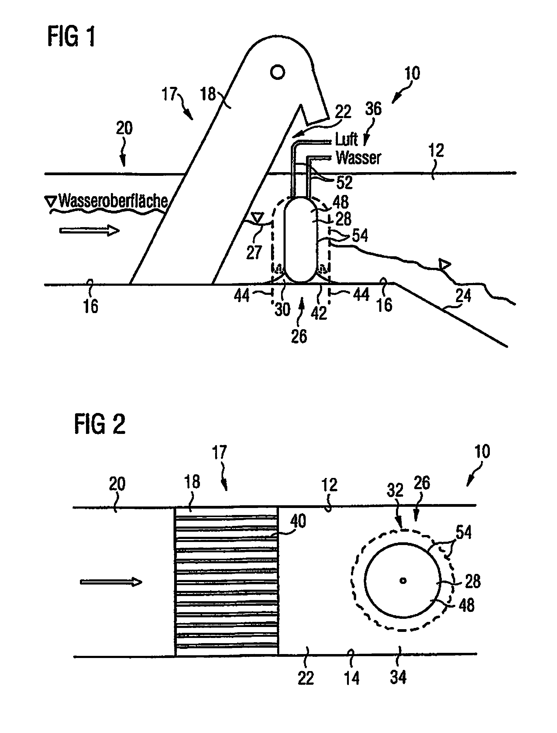 Method and device for changing a water level and use thereof in the separation of solids from liquids