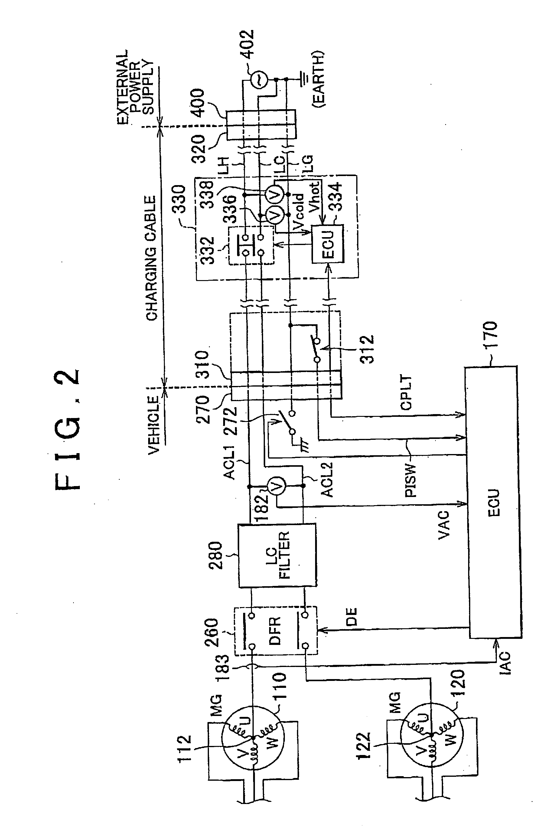 Vehicle equipped with electrical storage device, and charging cable