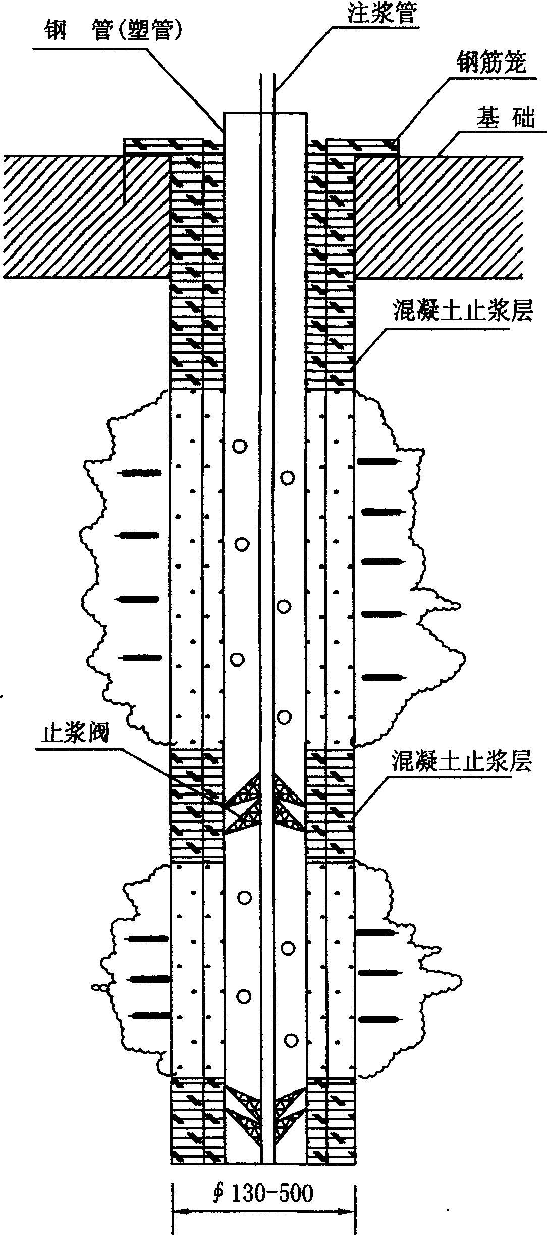 Construction method for pulling-resistant and pressure-resistant slip casting pipe pile