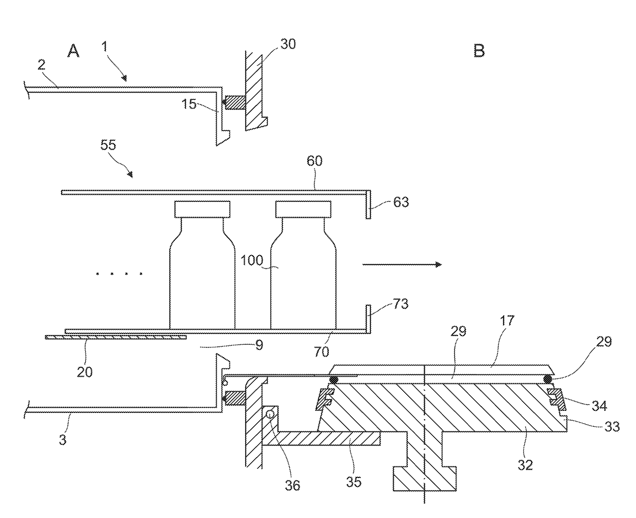 Method of transferring a plurality of containers and/or closures to a clean room, transport and packaging container and packaging structure therefore