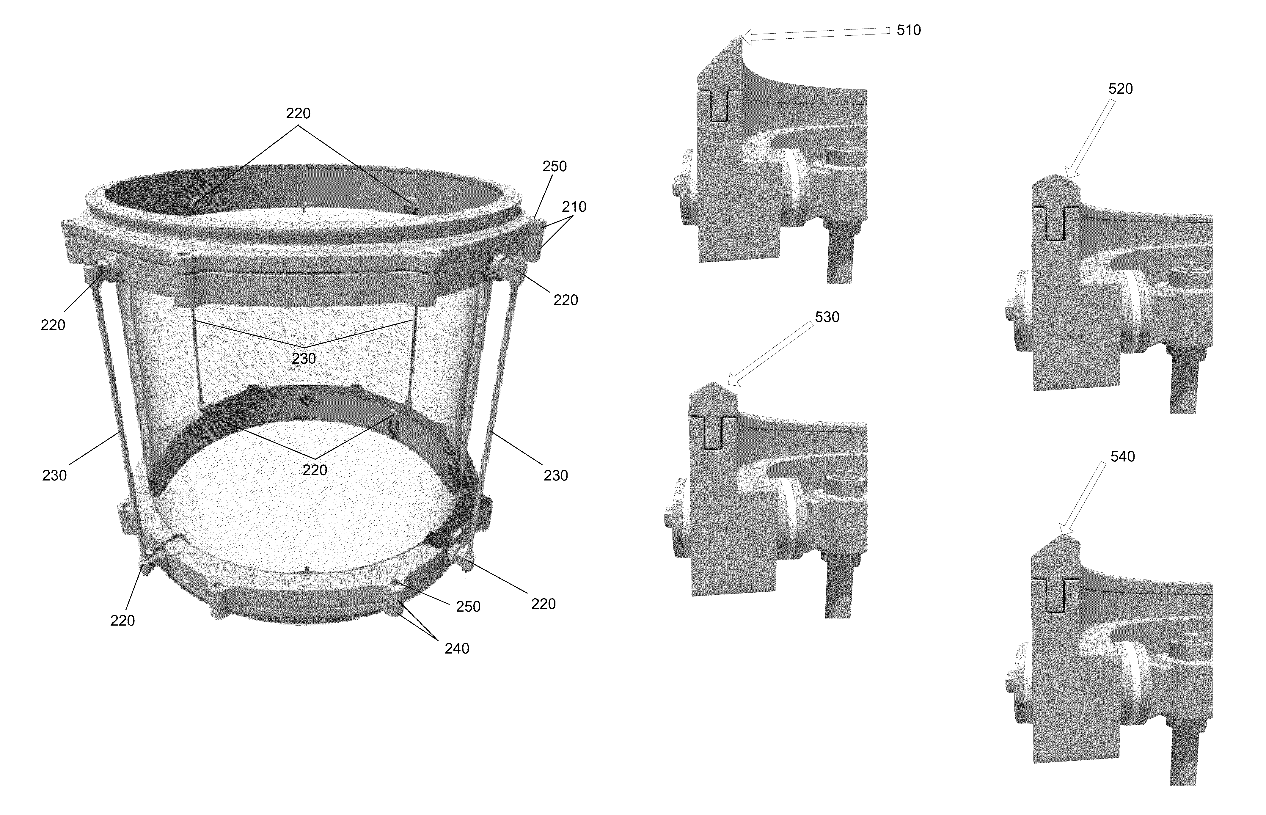 Drum mounting and tuning system providing unhindered and isolated resonance