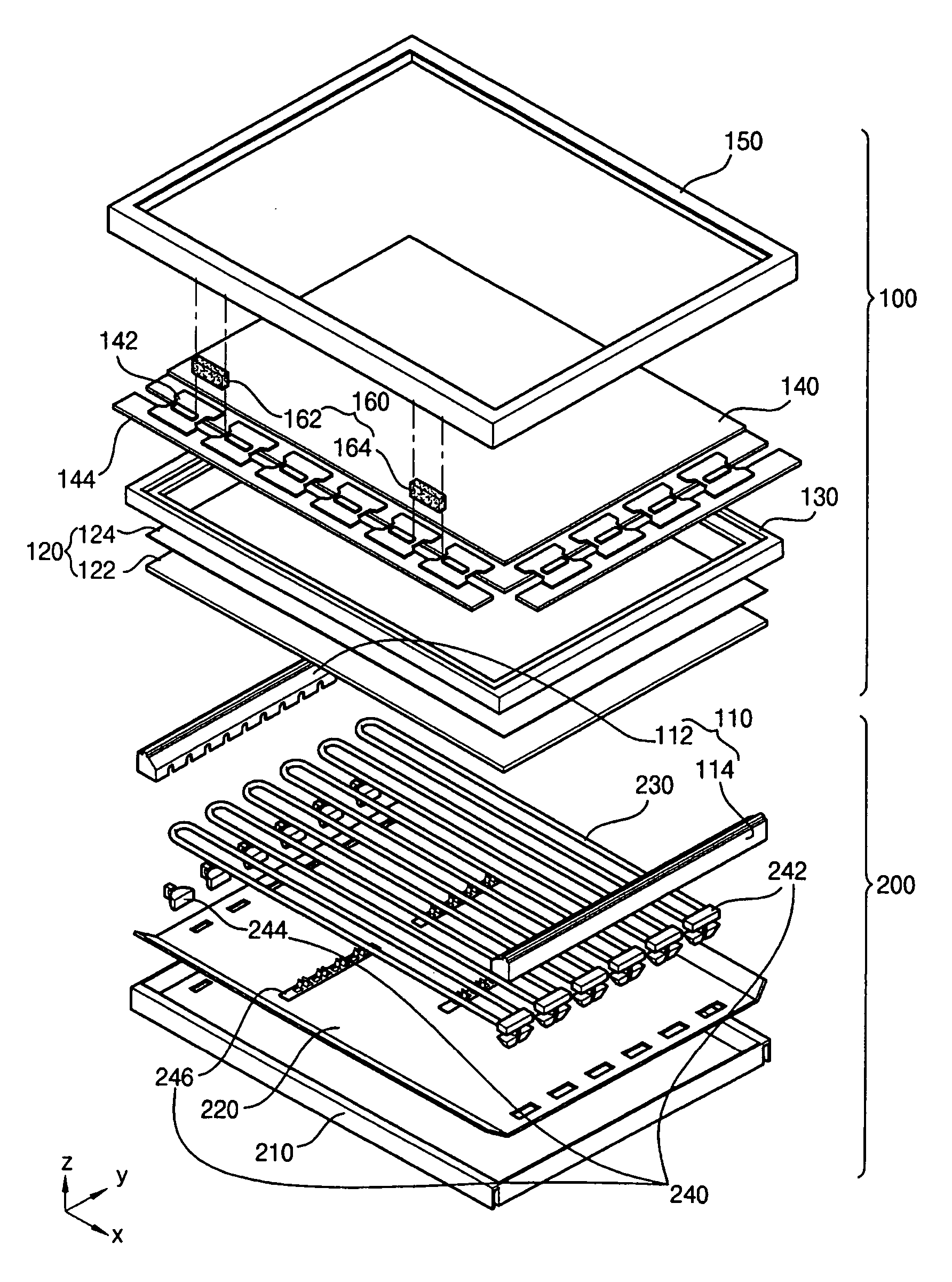 Flat panel display device including a conductive compressible body