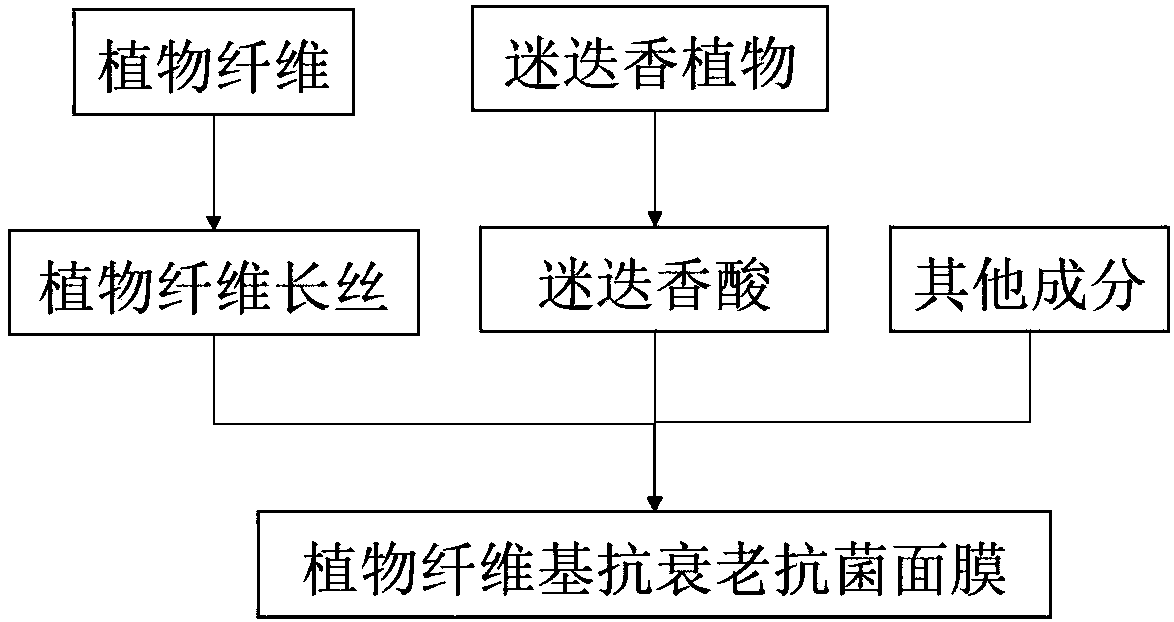 Plant fiber-based anti-aging antibacterial mask and preparation method and application thereof